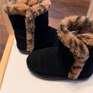 Lily & Dan Black Boots with Faux Fur Trim